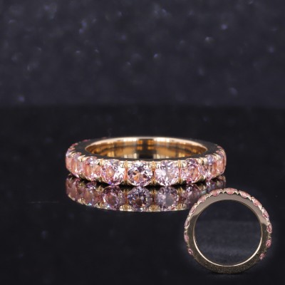14K Yellow Gold With Micromounting Oval Cut Sakura Pink color Lab Grown Sapphire Wedding Ring