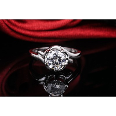 Starsgem Classic 18K DEF 1CT 6.5mm Round Brilliant Cut Moissanite Engagement Ring Fancy design for Women