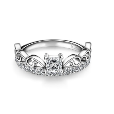  Moissanite Princess Cut Crown Ring 18K White Gold Ring