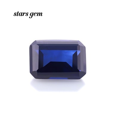 Octagon Shape Emerald Cut Blue Color Lab Grown Sapphire Gemstone