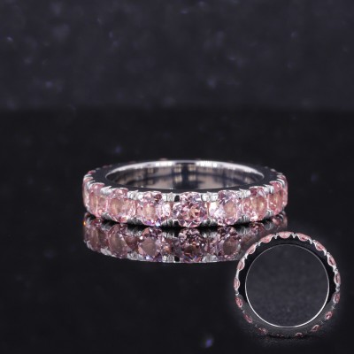 18K White Gold With Micromounting Full Setting Sakura Pink Color Lab Grown Sapphire Wedding Ring